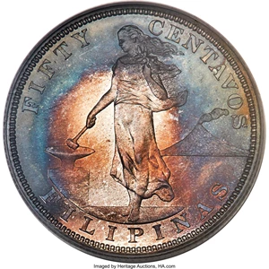 image for: 1906 50C Philippines 50 Centavos, KM-167, Allen-13.06, PR68 PCGS. ...