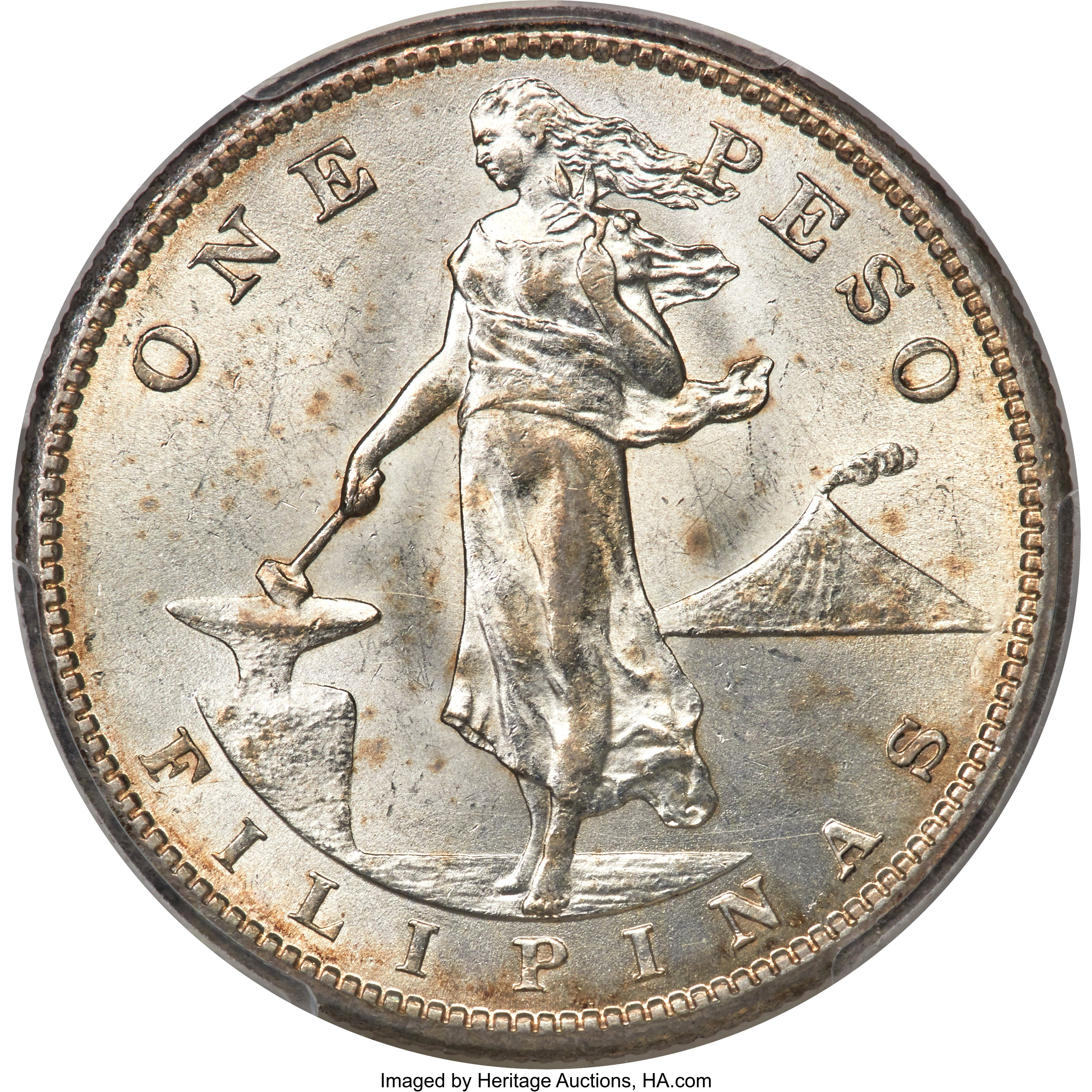 image for: 1911-S  PESO Philippines Peso, KM-172, Allen-17.06, MS62 PCGS. ...