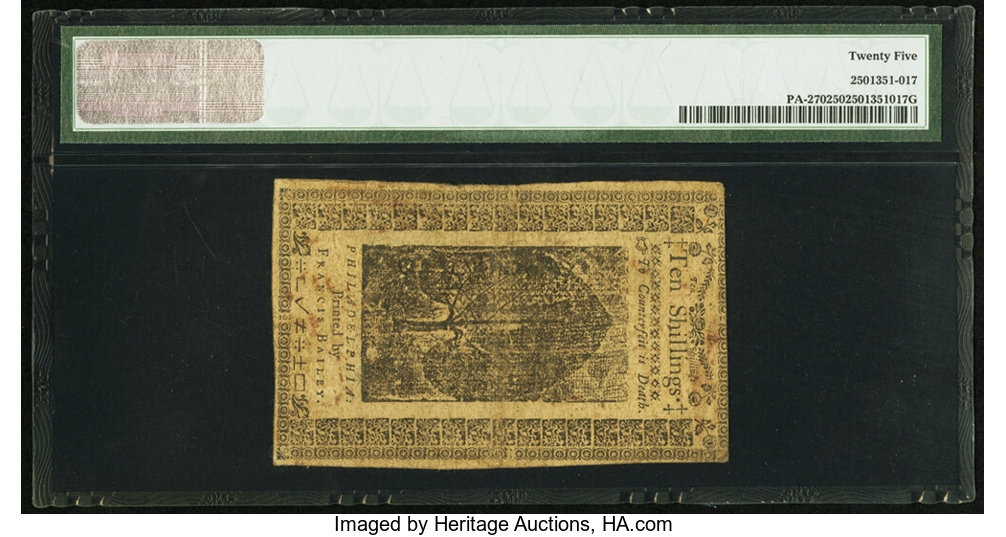 image for: Pennsylvania March 16, 1785 10s PMG Very Fine 25....