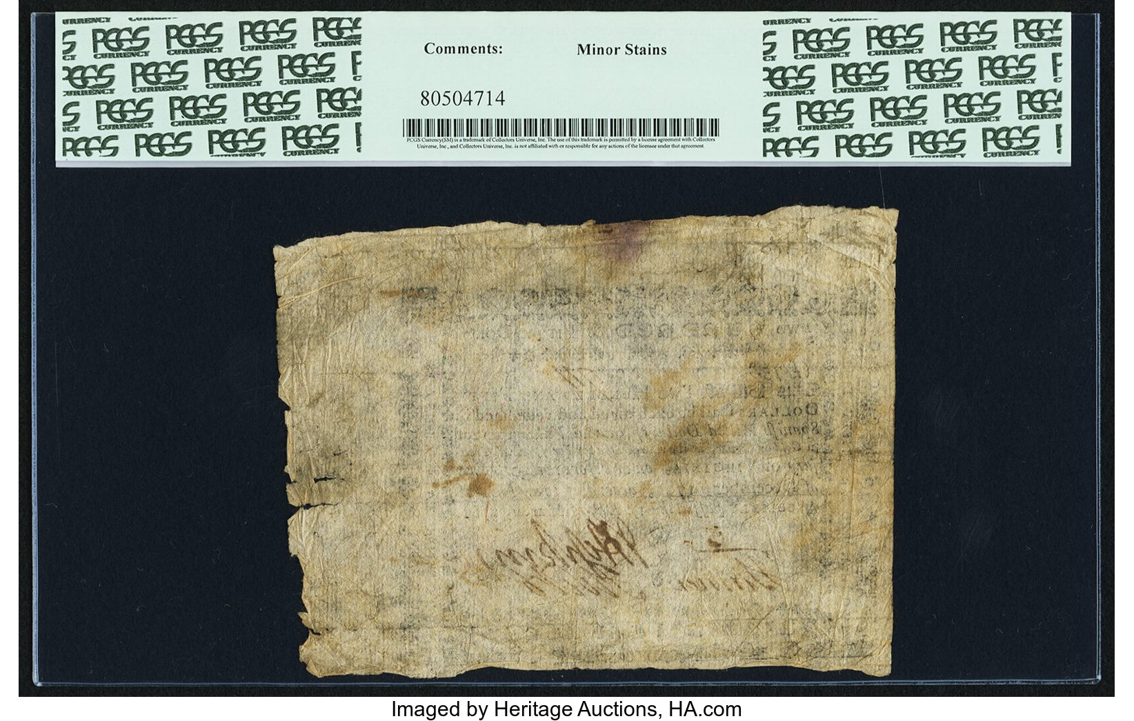 image for: Jumbo Margins Virginia March 1, 1781 $250 printed on thin laid paper PCGS Very Fine 25....