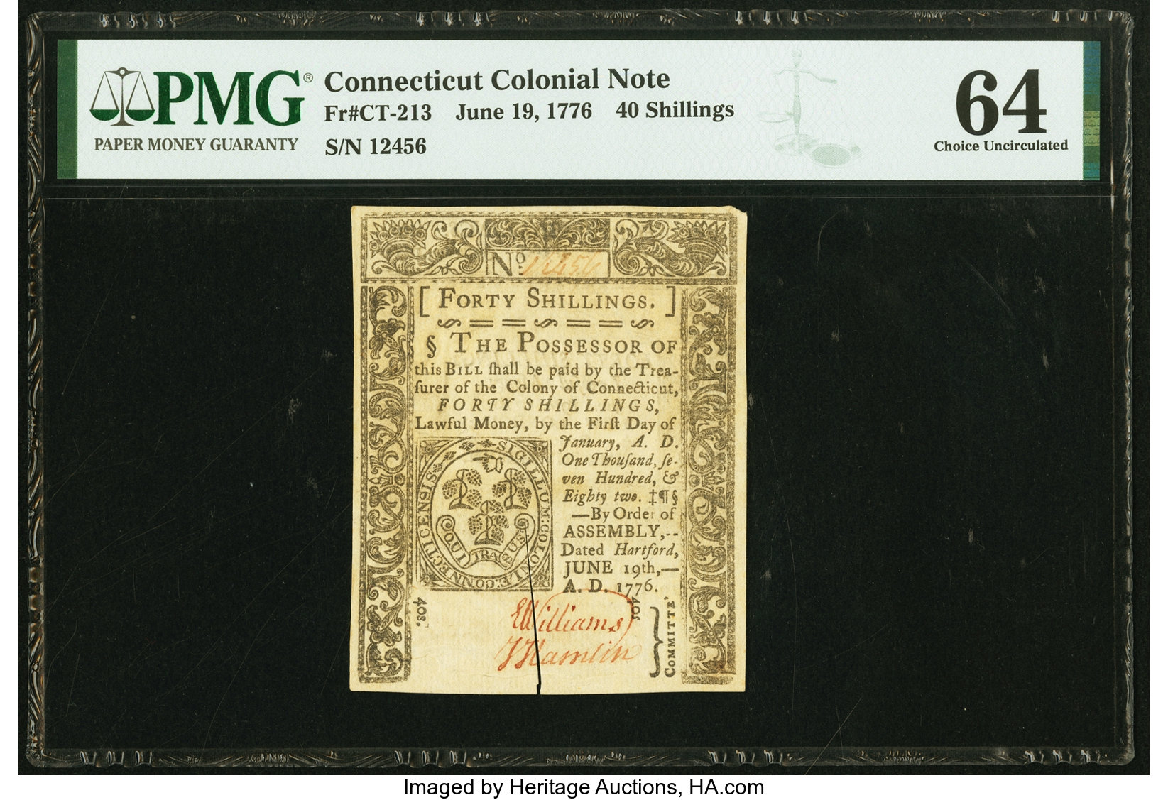 image for: Connecticut June 19, 1776 40s PMG Choice Uncirculated 64....