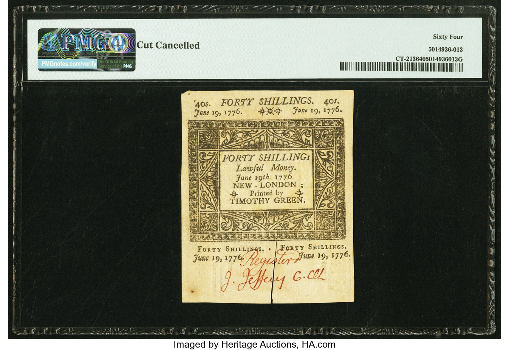 image for: Connecticut June 19, 1776 40s PMG Choice Uncirculated 64....