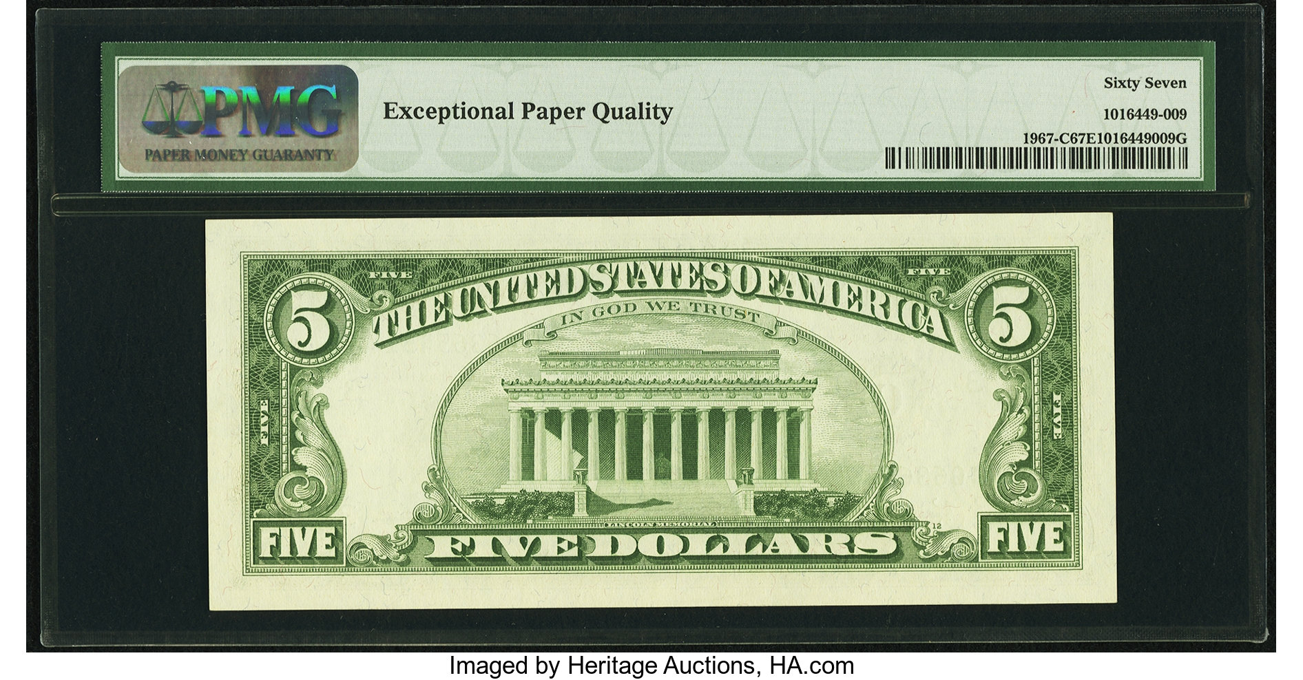 image for: Fr. 1967-C $5 1963 Federal Reserve Note. PMG Superb Gem Unc 67 EPQ....