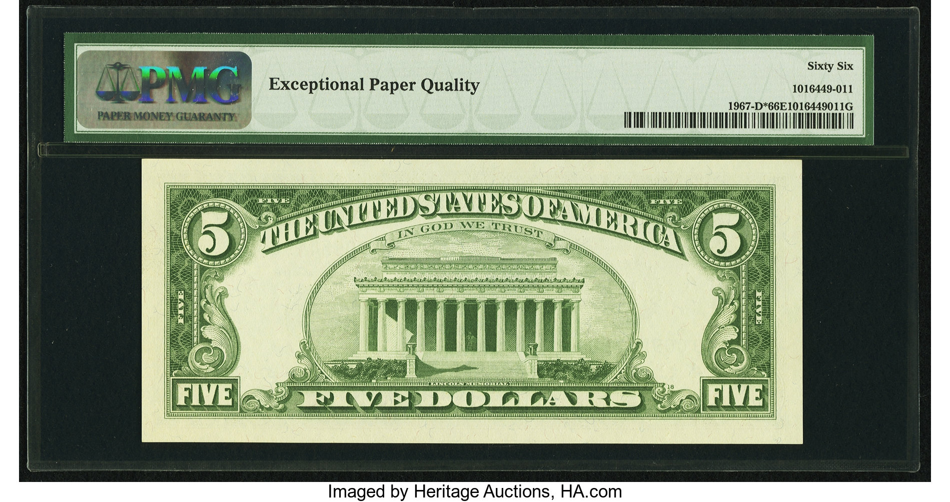 image for: Fr. 1967-D* $5 1963 Federal Reserve Note. PMG Gem Uncirculated 66 EPQ....