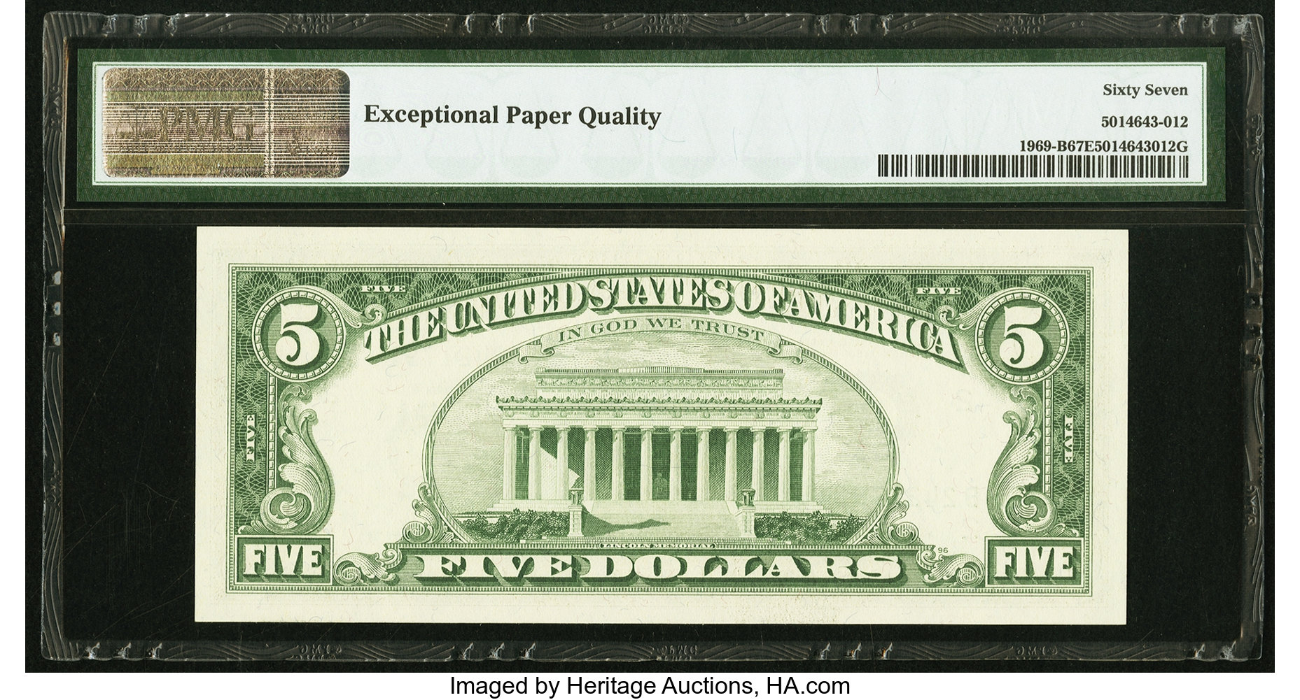 image for: Fr. 1969-B $5 1969 Federal Reserve Note. PMG Superb Gem Unc 67 EPQ....