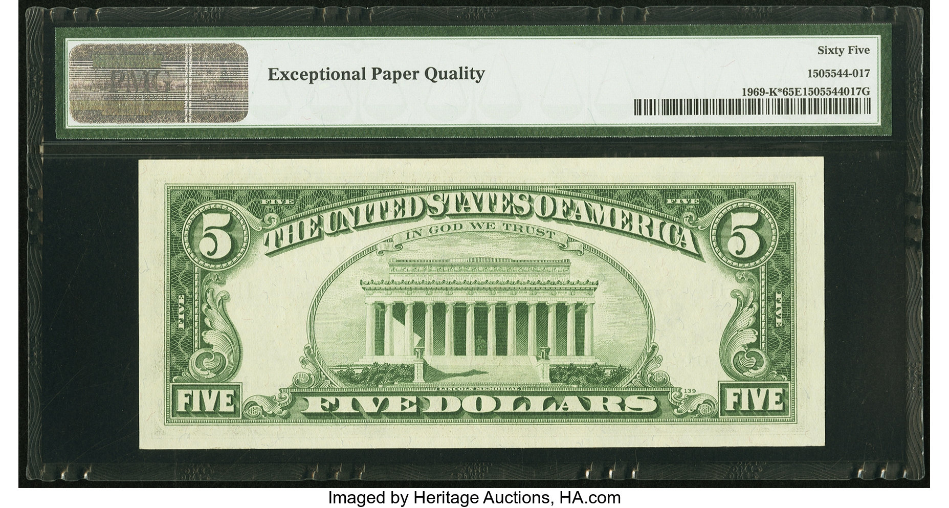 image for: Fr. 1969-K* $5 1969 Federal Reserve Note. PMG Gem Uncirculated 65 EPQ....