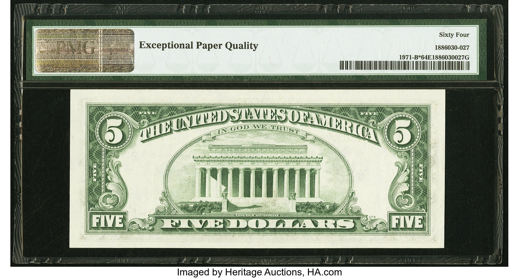 image for: Fr. 1971-B* $5 1969B Federal Reserve Note. PMG Choice Uncirculated 64 EPQ....