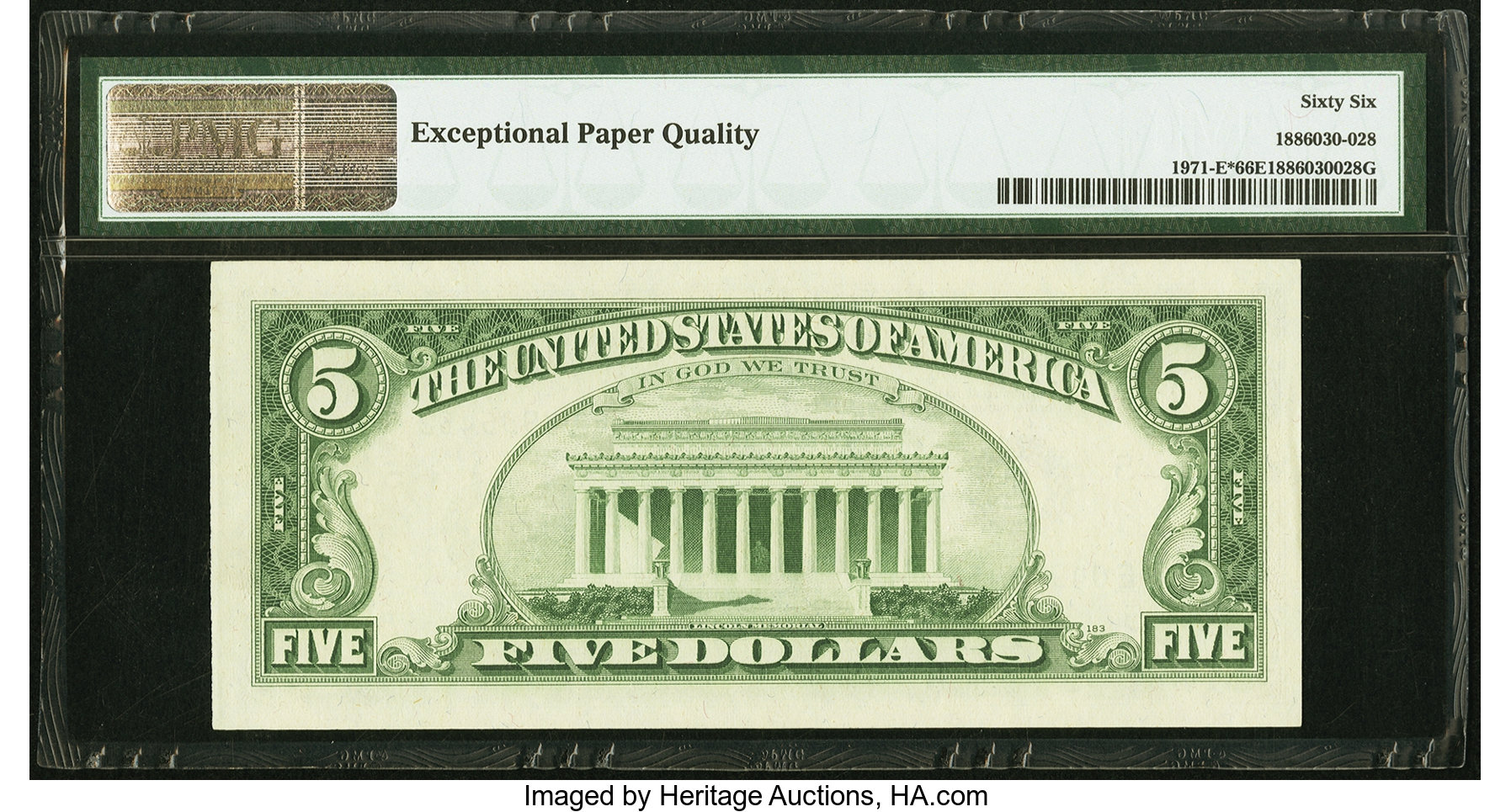 image for: Fr. 1971-E* $5 1969B Federal Reserve Note. PMG Gem Uncirculated 66 EPQ....