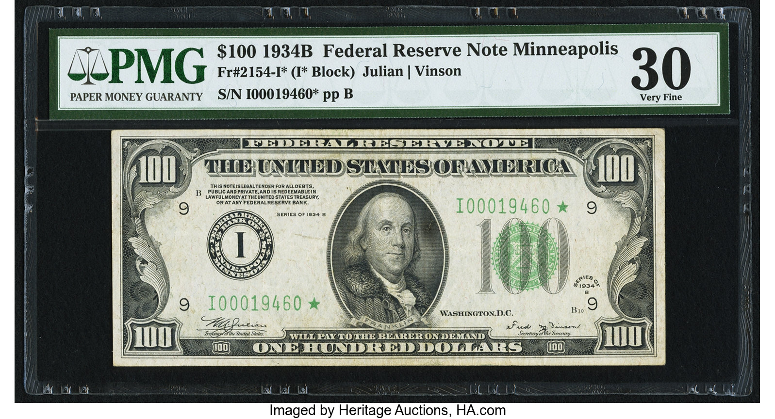 image for: Fr. 2154-I* $100 1934B Mule Federal Reserve Note. PMG Very Fine 30....