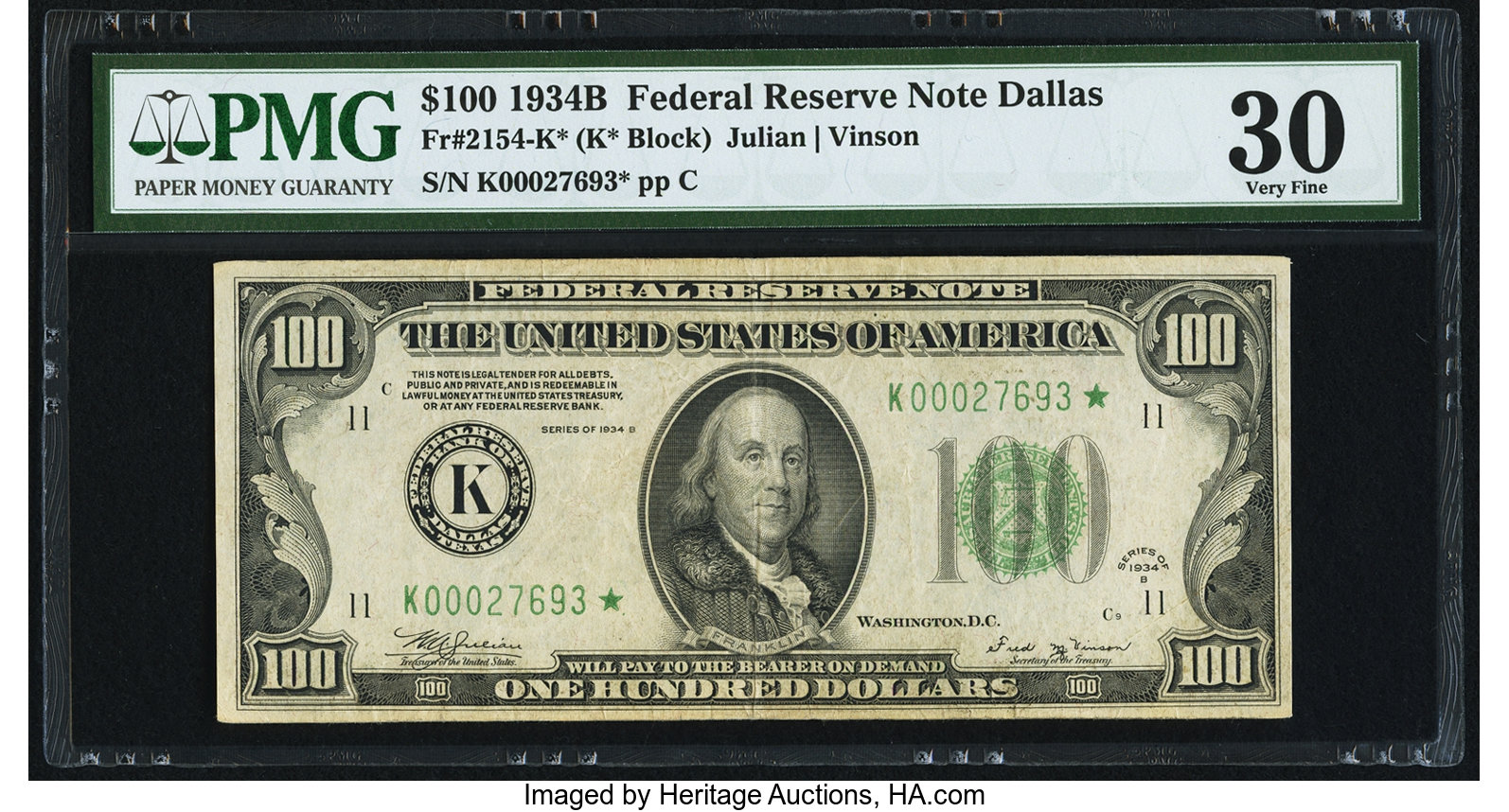 image for: Fr. 2154-K* $100 1934B Federal Reserve Note. PMG Very Fine 30....