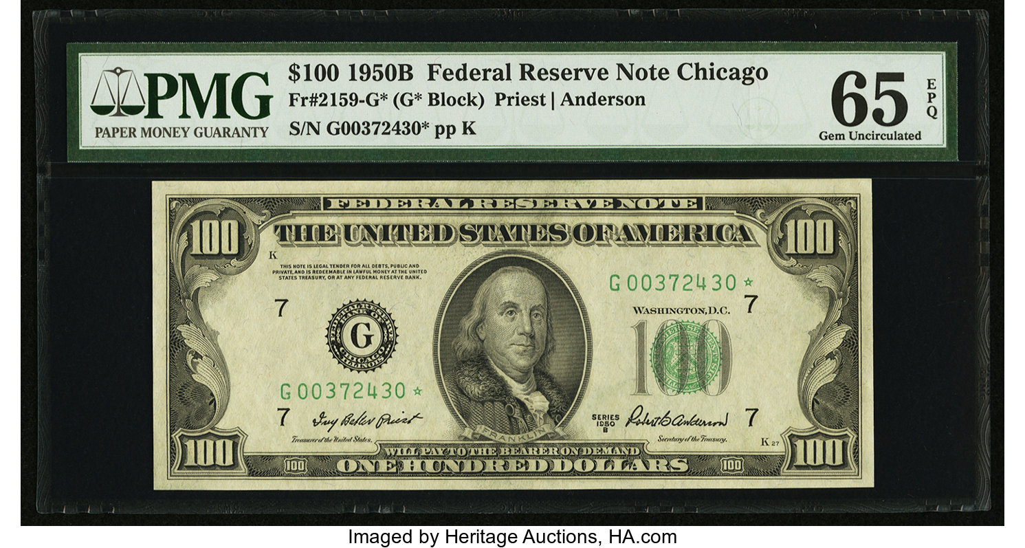 image for: Fr. 2159-G* $100 1950B Federal Reserve Note. PMG Gem Uncirculated 65 EPQ....