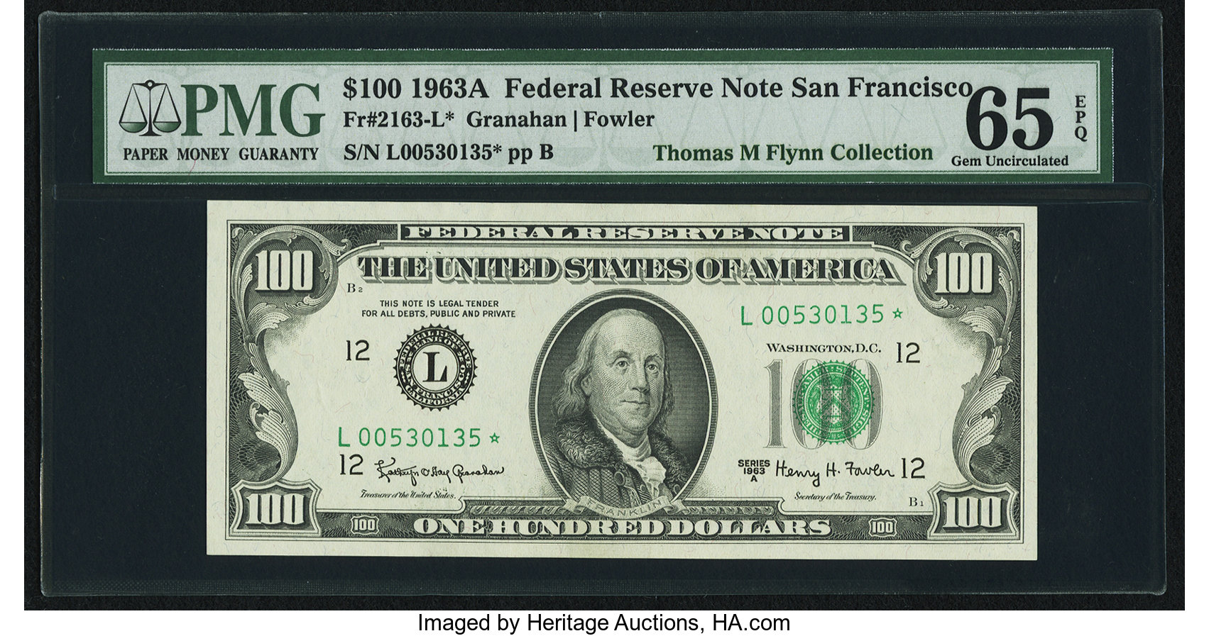 image for: Fr. 2163-L* $100 1963A Federal Reserve Note. PMG Gem Uncirculated 65 EPQ....