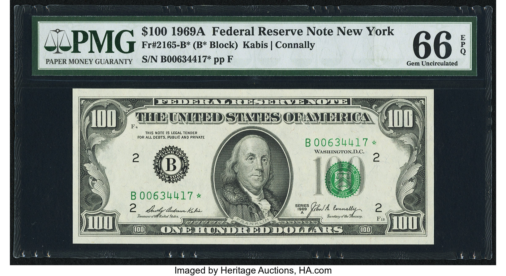 image for: Fr. 2165-B* $100 1969A Federal Reserve Note. PMG Gem Uncirculated 66 EPQ....