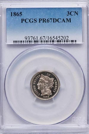 image for: 3CN 1865 PCGS PR67 DCAM