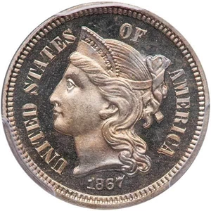 image for: 3CN 1867 PCGS PR66 DCAM