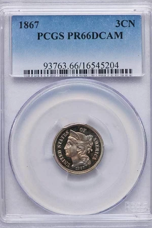 image for: 3CN 1867 PCGS PR66 DCAM