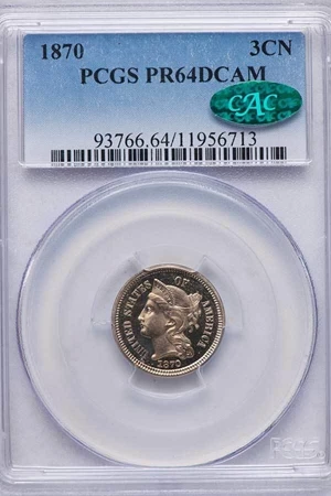 image for: 3CN 1870 PCGS PR64 DCAM CAC