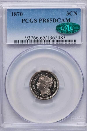 image for: 3CN 1870 PCGS PR65 DCAM CAC