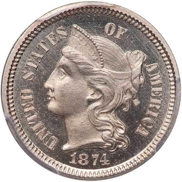 image for: 3CN 1874 PCGS PR64 DCAM