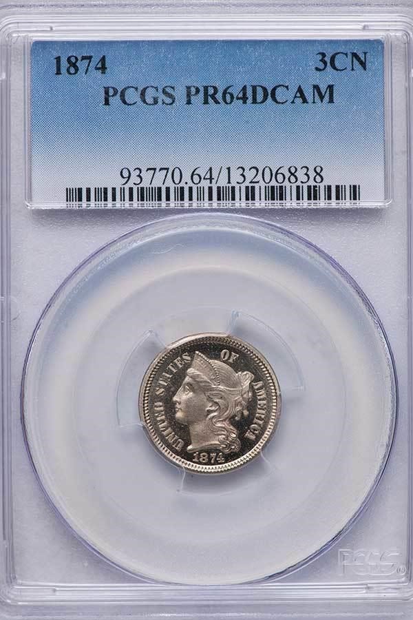 image for: 3CN 1874 PCGS PR64 DCAM