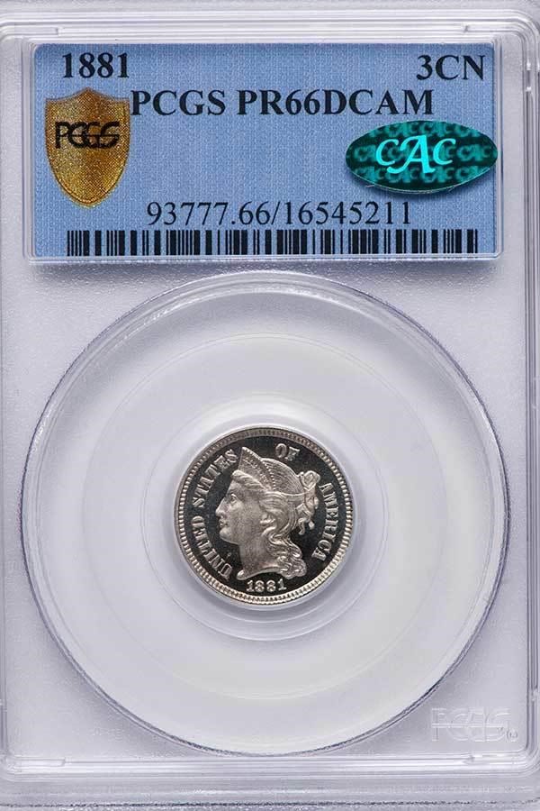 image for: 3CN 1881 PCGS PR66 DCAM CAC