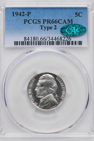 image for: 5C 1942-P TYPE 2. PCGS PR66 CAM CAC