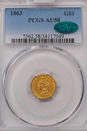 image for: G$1 1863 PCGS AU58 CAC
