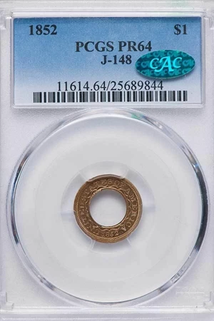 image for: G$1 1852 J-148. PCGS PR64 CAC