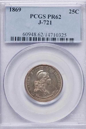 image for: 25C 1869 J-721. PCGS PR62