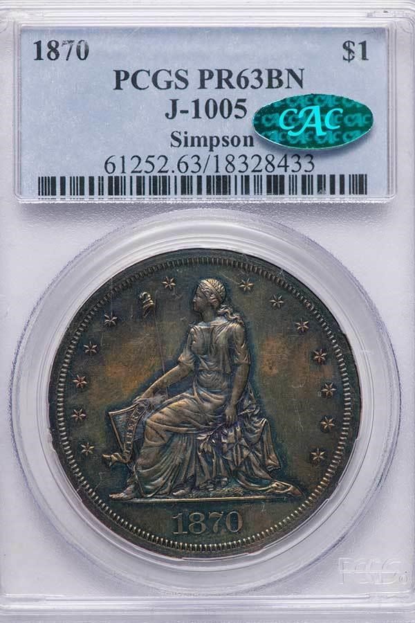 image for: $1 1870 J-1005. PCGS PR63 BN CAC