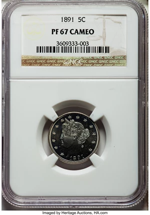image for: 1891 5C PR67 Cameo NGC....