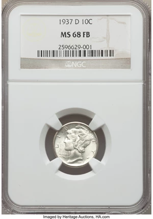 image for: 1937-D 10C MS68 Full Bands NGC....