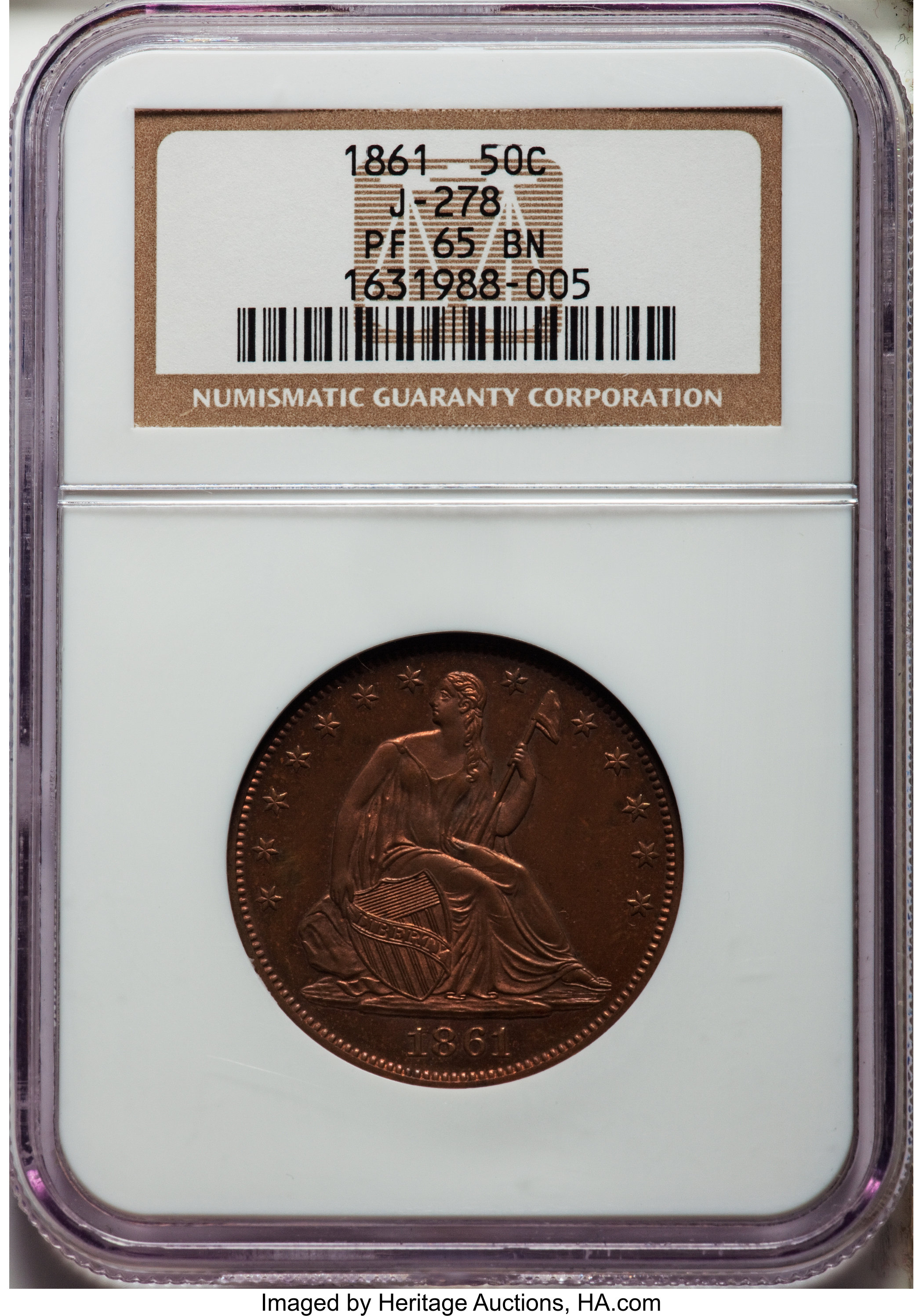 image for: 1861 P50C Half Dollar, Judd-278, Pollock-327, Low R.7, PR65 Brown NGC....