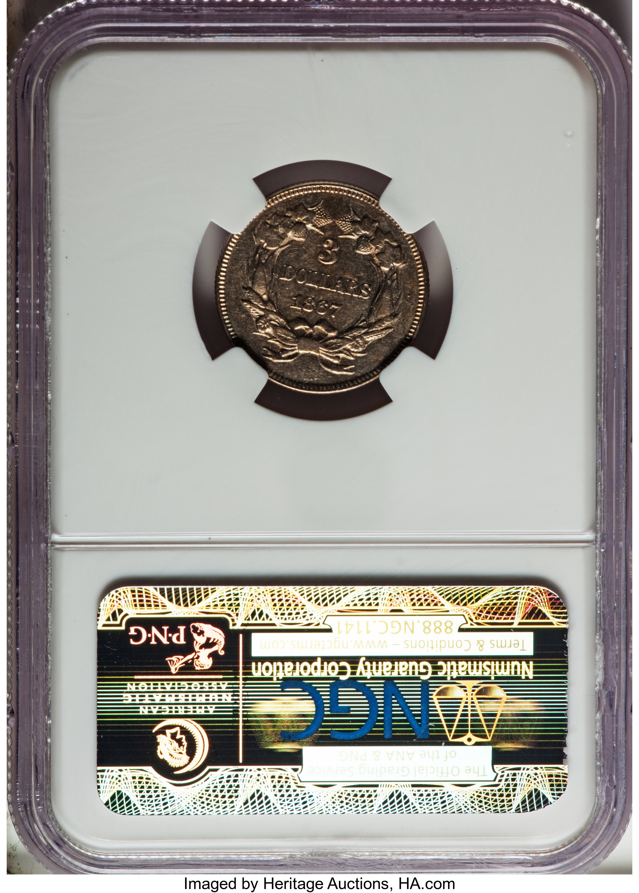 image for: 1867 $3 Three Dollar, Judd-597, Pollock-661, R.8, PR58 NGC....