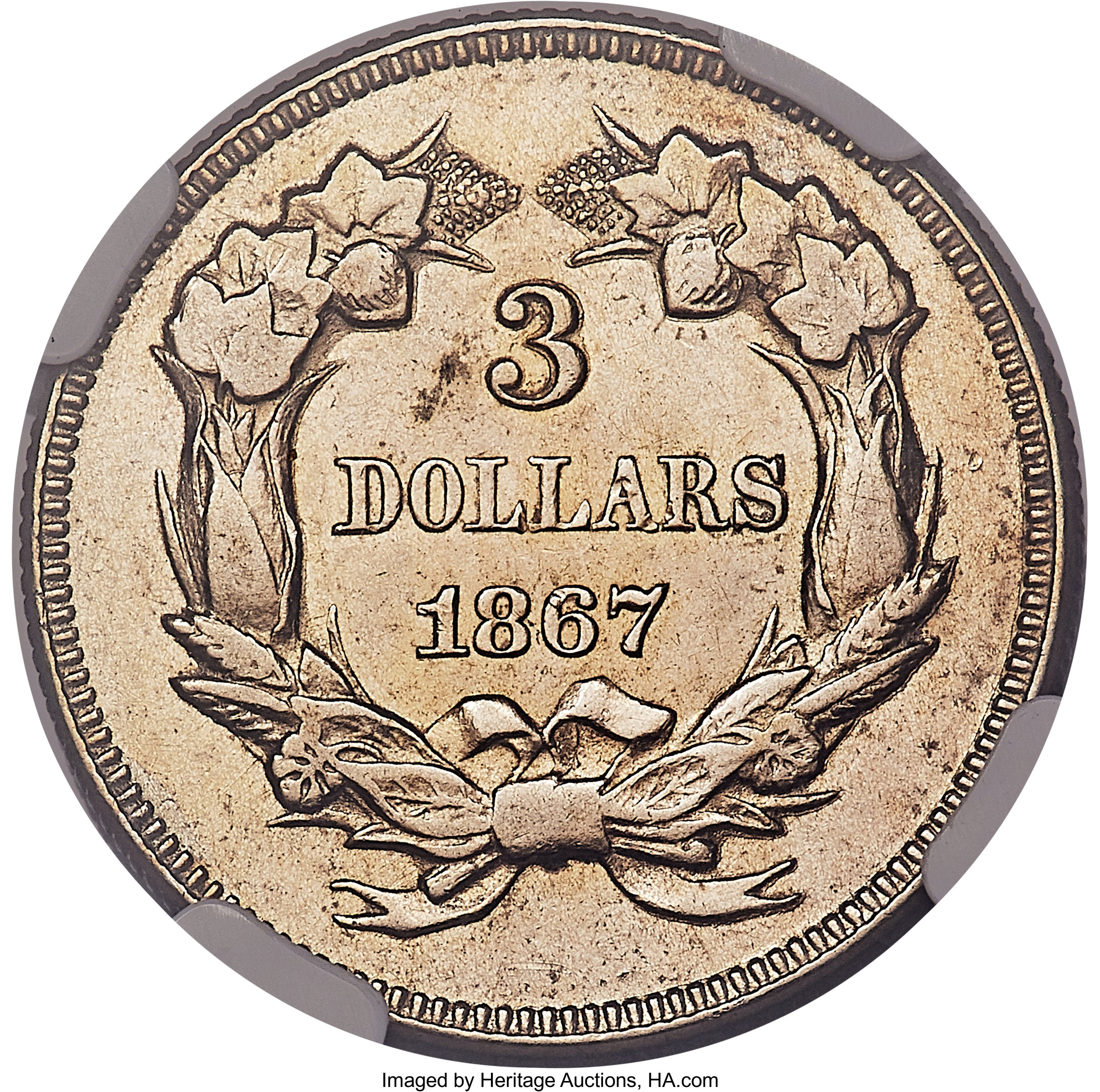 image for: 1867 $3 Three Dollar, Judd-597, Pollock-661, R.8, PR58 NGC....
