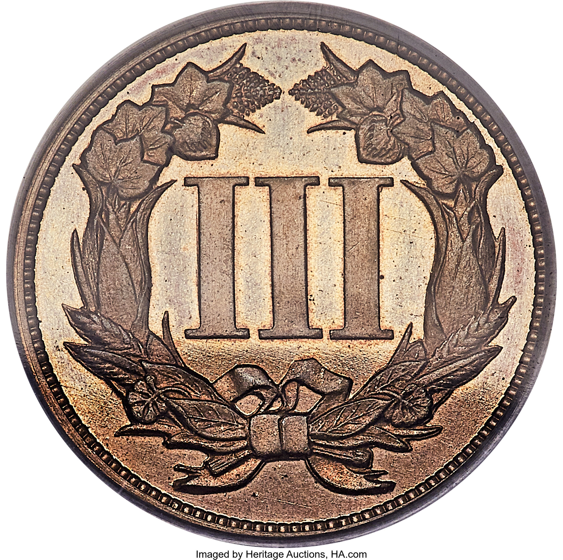 image for: 1868 3C Three Cent Nickel, Judd-615A, Pollock-681, High R.7, PR64 PCGS....