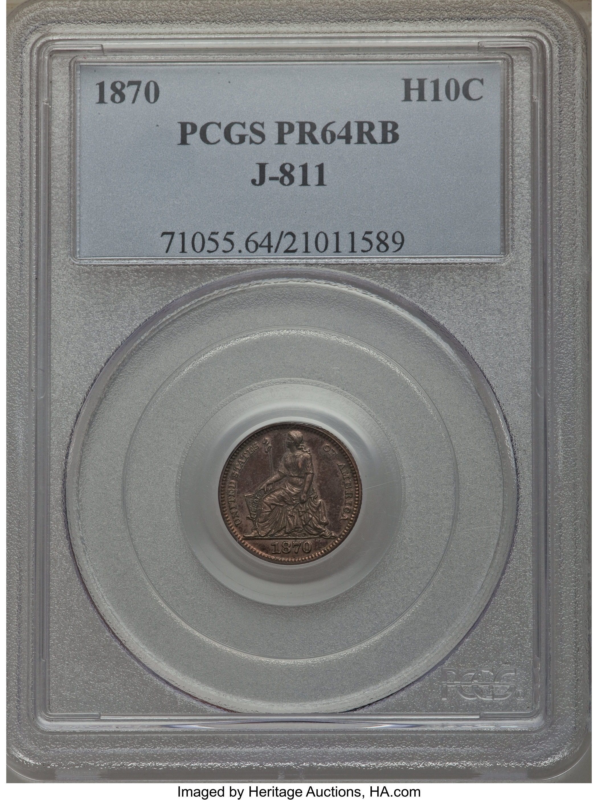 image for: 1870 H10C Standard Silver Half Dime, Judd-811, Pollock-899, R.7, PR64 Red and Brown PCGS....