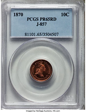 image for: 1870 10C Standard Silver Ten Cents, Judd-857, Pollock-937, R.8, PR65 Red PCGS....