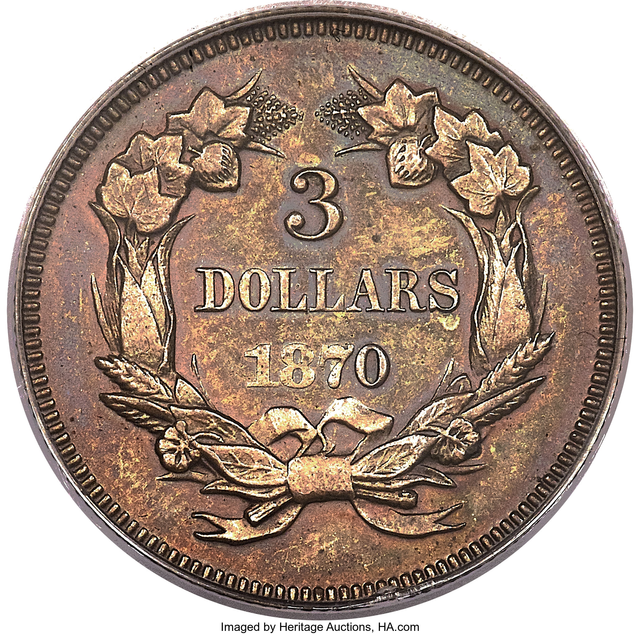 image for: 1870 $3 Three Dollar, Judd-1029, Pollock-1164, High R.7, PR63 Brown PCGS....