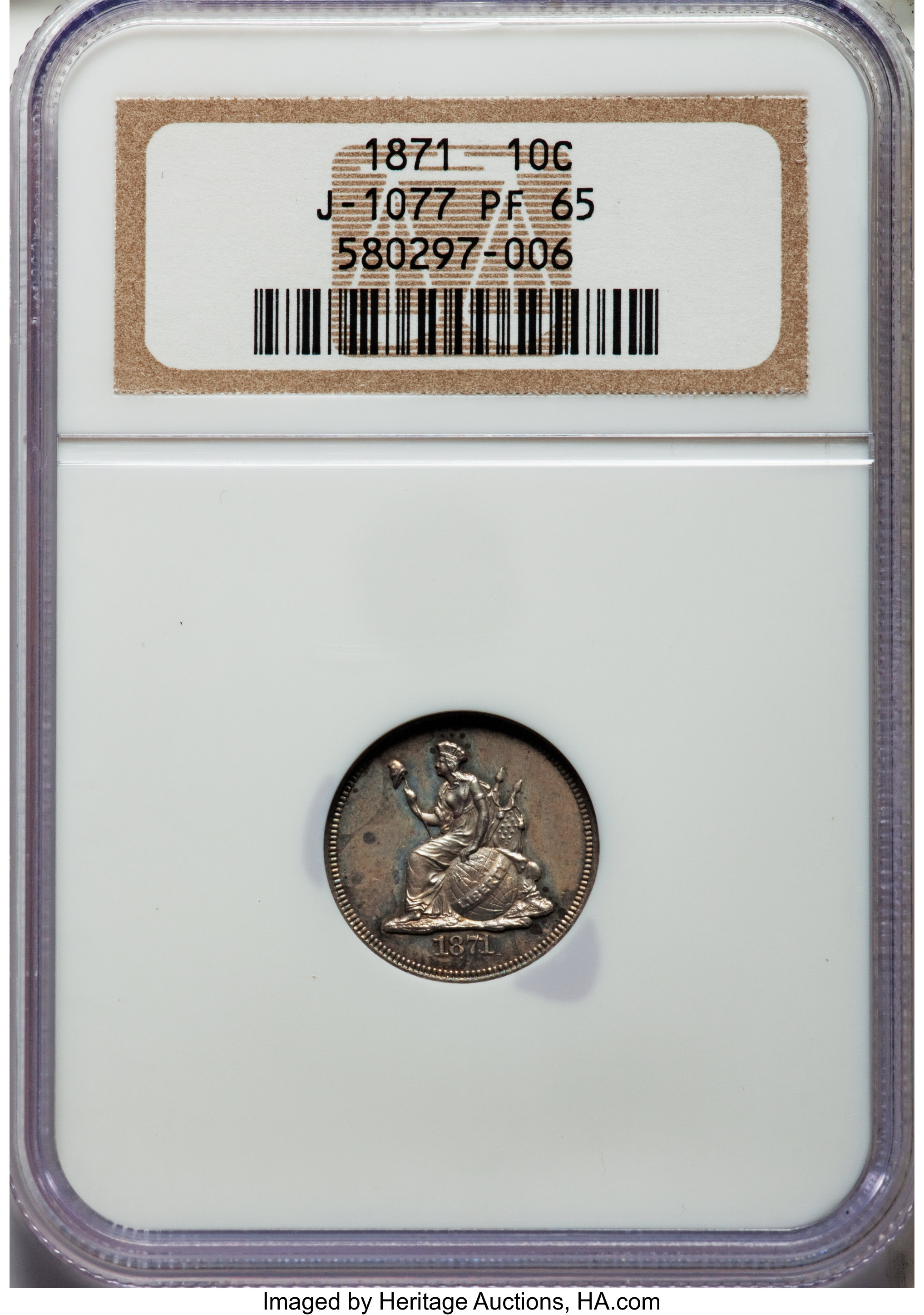 image for: 1871 10C Ten Cents, Judd-1077, Pollock-1213, High R.7, PR65 NGC....