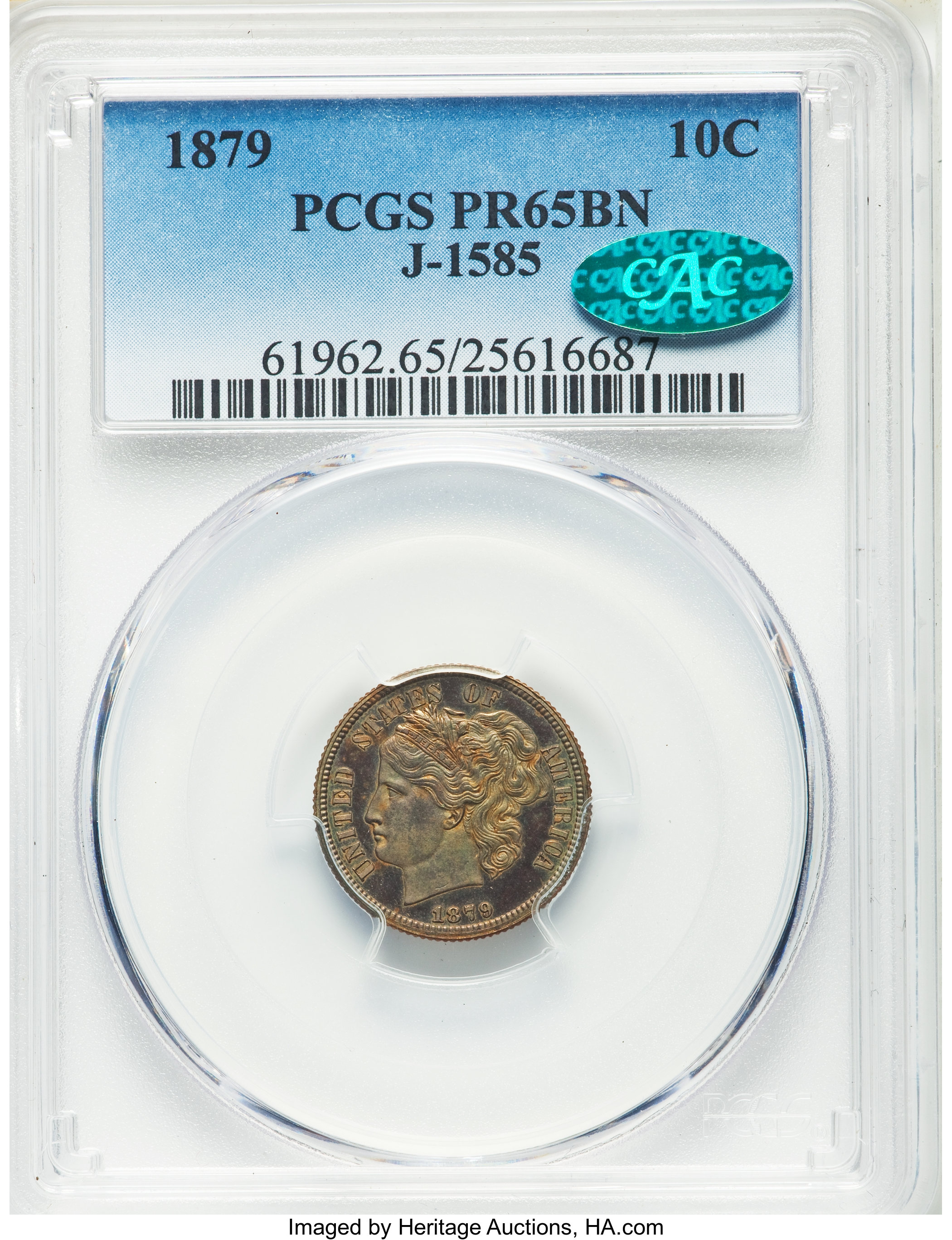 image for: 1879 10C Washlady Ten Cents, Judd-1585, Pollock-1778, High R.6, PR65 Brown PCGS. CAC....