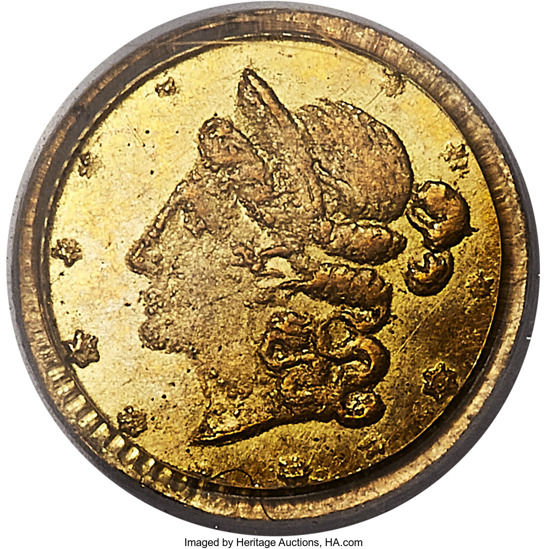 image for: 1854 25C Liberty Round 25 Cents, BG-216, R.6, MS64 PCGS....