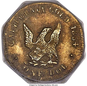 image for: 1854 $1 'Humbert' Eagle Octagonal 1 Dollar, BG-534, High R.6, AU50 PCGS....