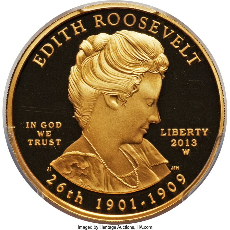 image for: 2013-W $10 Edith Roosevelt PR70 Deep Cameo PCGS. PCGS Population: (13). NGC Census: (0)....