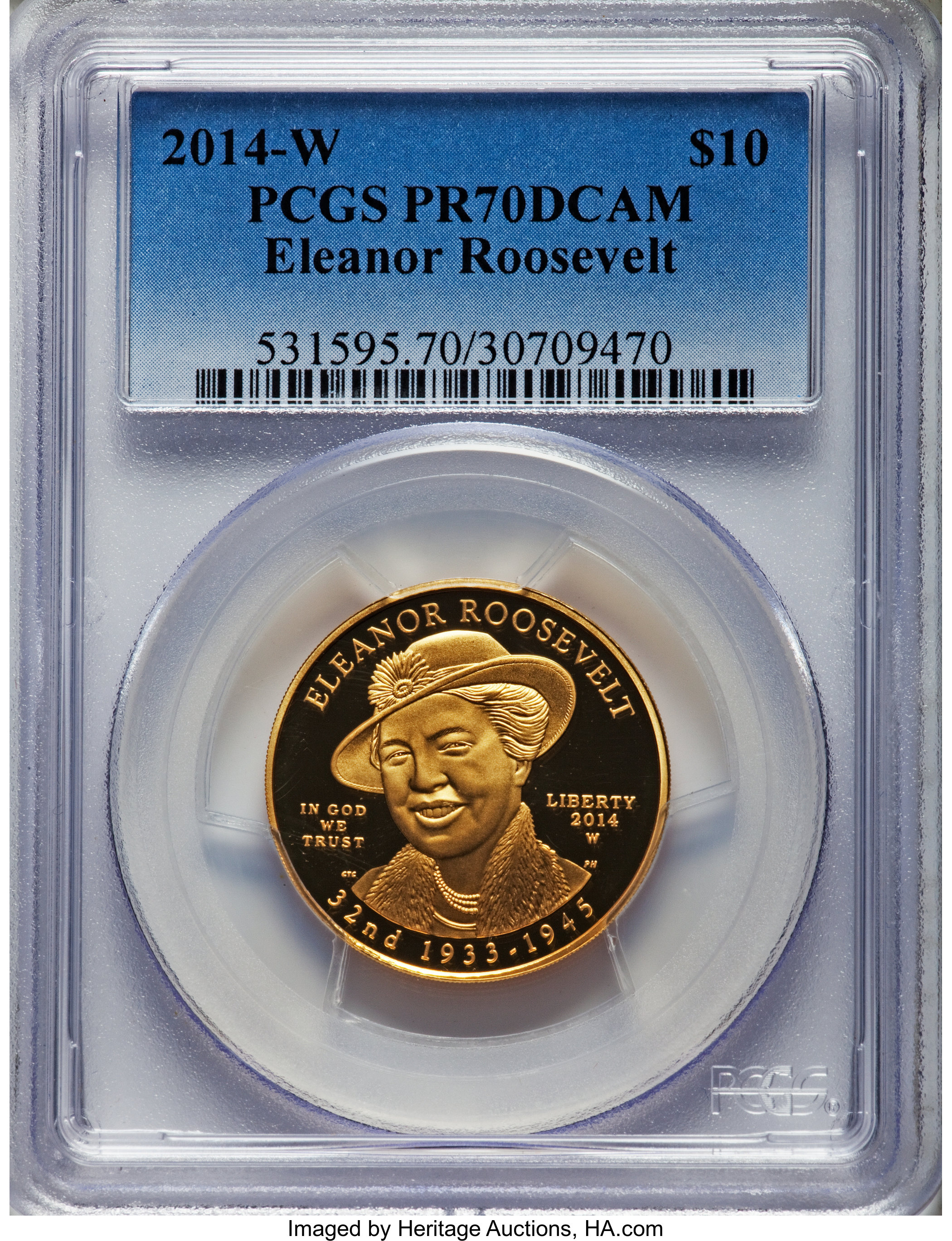 image for: 2014-W $10 Eleanor Roosevelt Half-Ounce Gold Ten Dollar PR70 Deep Cameo PCGS. PCGS Population: (15). NGC Census: (0)....