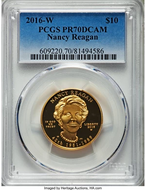 image for: 2016-W $10 Nancy Reagan Half-Ounce Gold Ten Dollar PR70 Deep Cameo PCGS. PCGS Population: (9). NGC Census: (0). ...