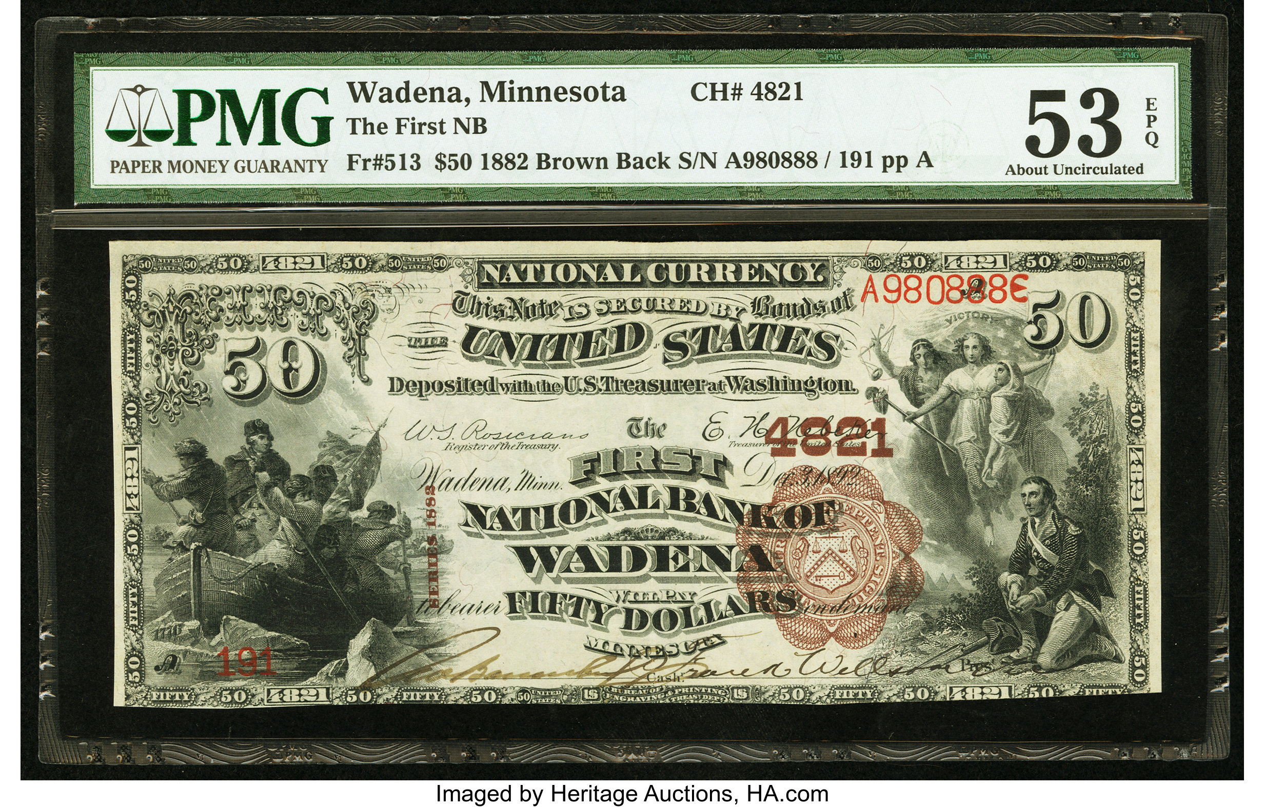 image for: Wadena, MN - $50 1882 Brown Back Fr. 513 The First NB Ch. # 4821...