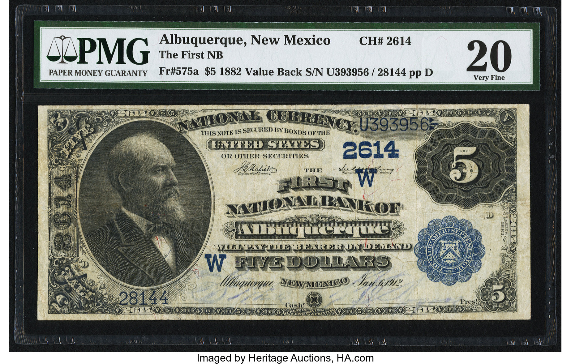 image for: Albuquerque, NM - $5 1882 Value Back Fr. 575a The First NB Ch. # (W)2614...