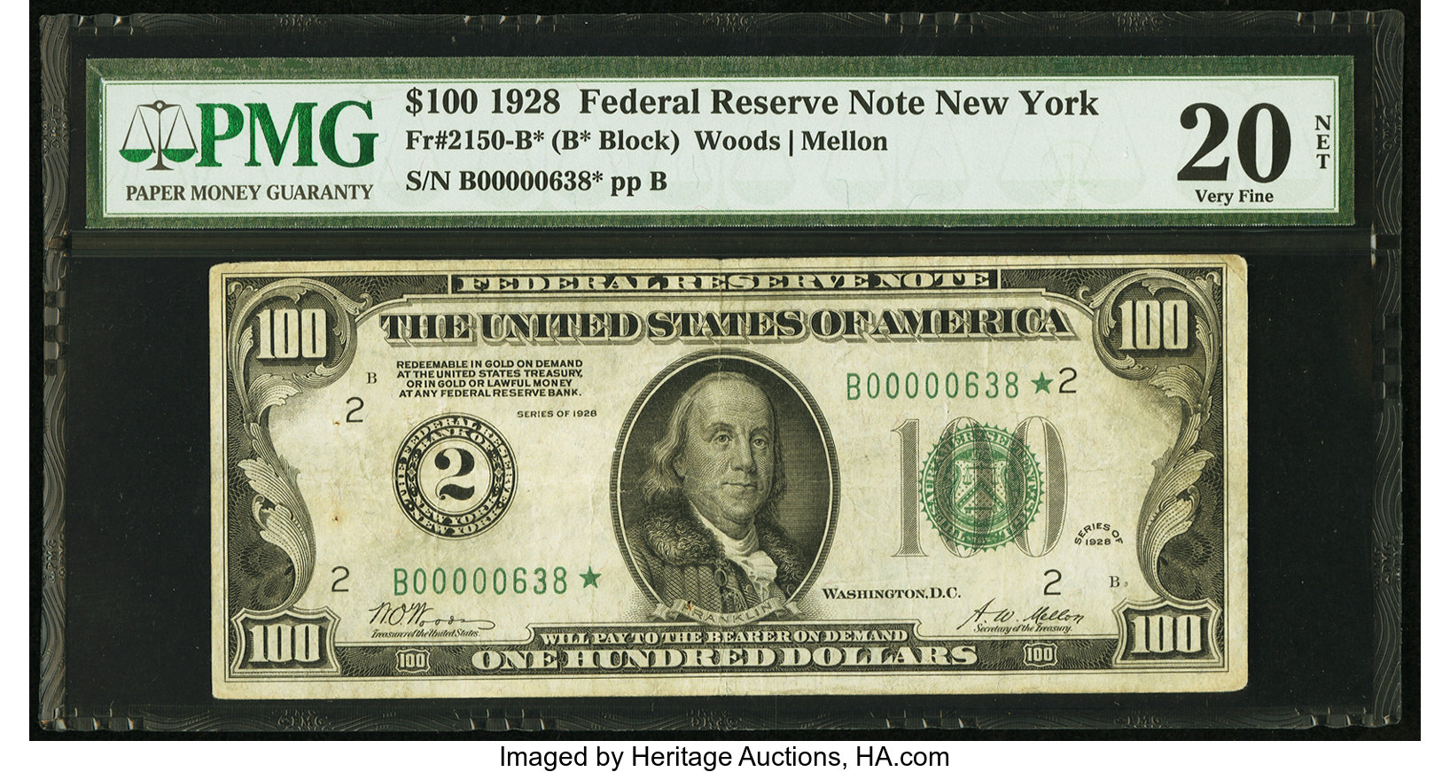 image for: Fr. 2150-B* $100 1928 Federal Reserve Note. PMG Very Fine 20 Net....