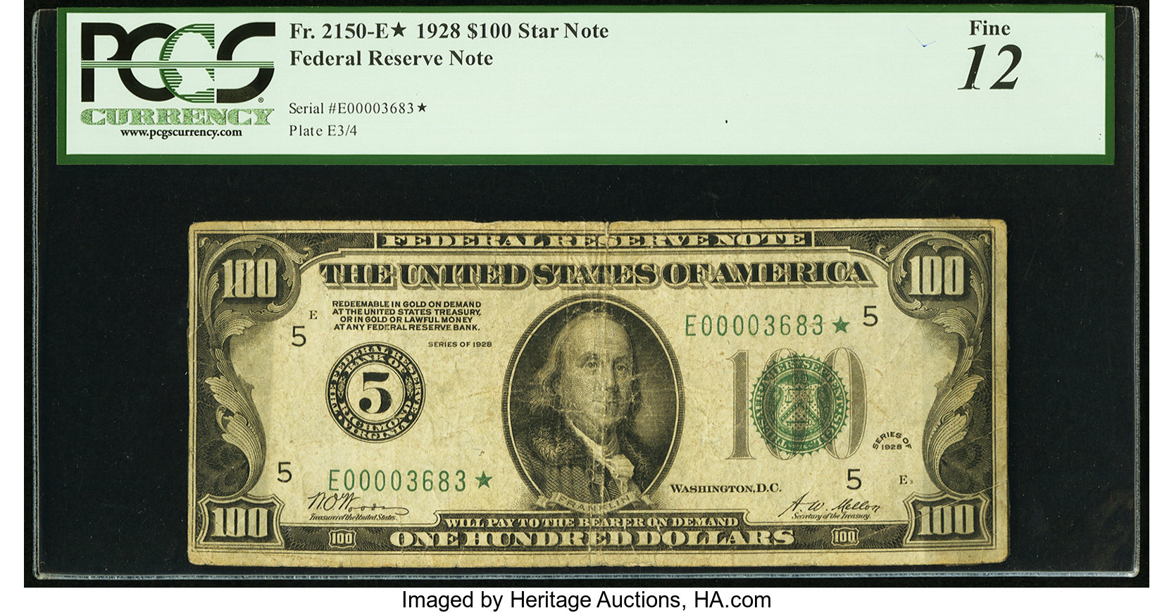 image for: Fr. 2150-E* $100 1928 Federal Reserve Note. PCGS Fine 12....